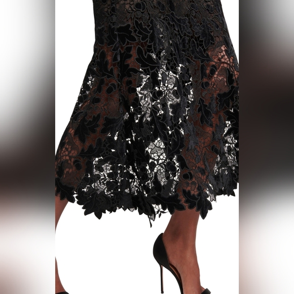 ^$5,890 NEW OSCAR DE LA RENTA BLACK VELVET GUIPURE MIDI DRESS US 4 - Picture 12 of 16